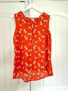 CAbi Vital Sleeveless Blouse Style # 5550 Orange Floral Size M